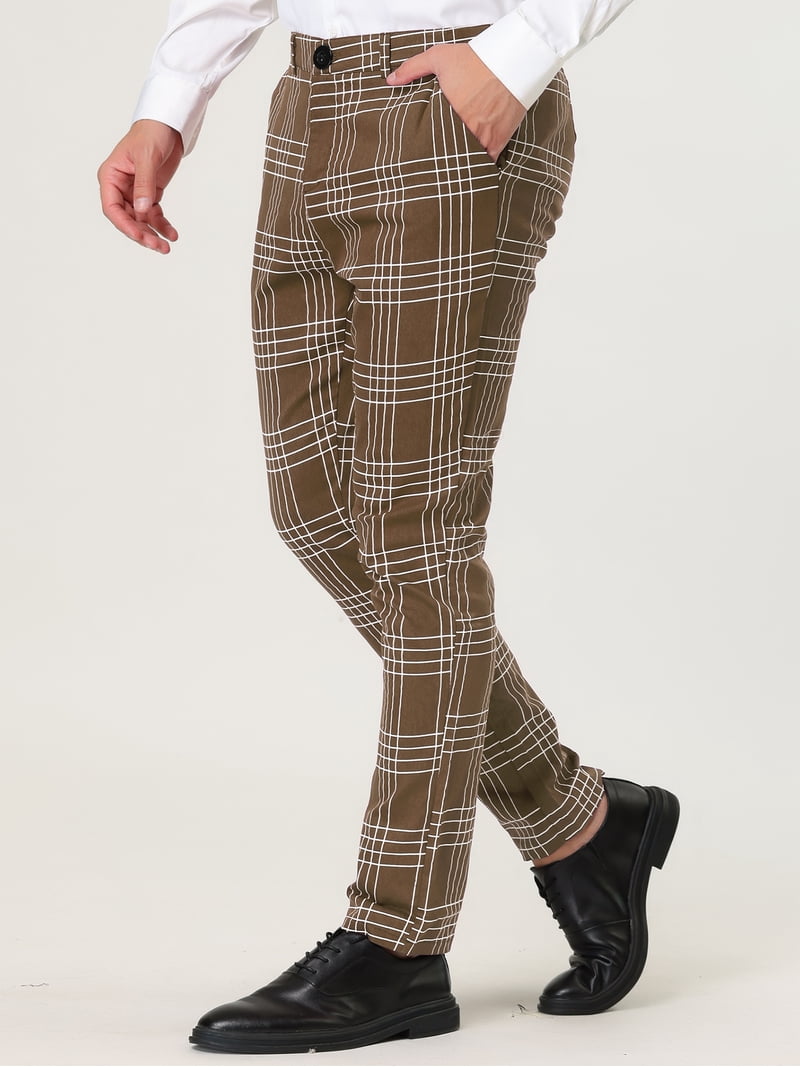 brown checkered dress pants Prestige Men’s Gold/Brown Plaid Dress Pants – Gold 7 36 main image 1
