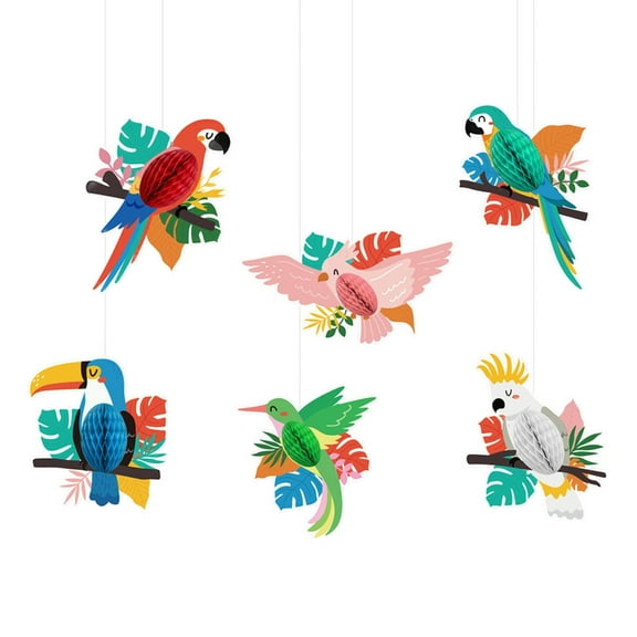 Ciwanning Parrot Honeycombs Hawaiian Party Decorations Coloful Bird Pendant Kids Birthday Parties Supplies Tropicals ﻿Hawaiian Par