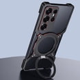 thumbnail image 4 of Case for Samsung Galaxy S25 Ultra Frameless, with Magnetic Kickstand 360° Rotatable, Bezel Less Metal Slim Hard Ultra Thin Case with Ring Holder Magnetic Stand for Men, Black+Blue, 4 of 10
