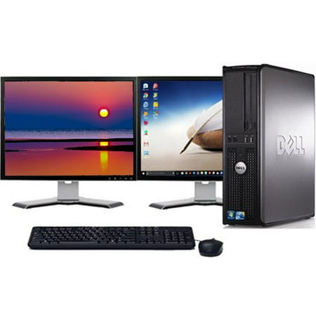 Dell Optiplex Dual Monitor Desktop Computer with Intel 2.13GHz Processor 4GB RAM 250GB HD 300Mps Wifi DVD Windows 10 Pro and 2x 17