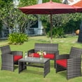 thumbnail image 4 of Gymax 4PCS Patio Outdoor Rattan Conversation Furniture Set w/ Red Cushion, 4 of 10
