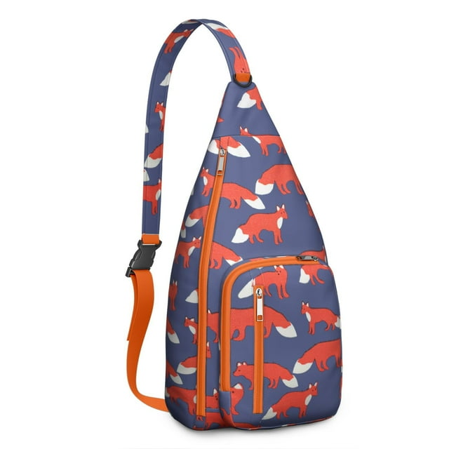 Wild Fox Fantasy Sling Bag - Night Sky & Floral Forest Print Crossbody Pack (Adorable Cartoon Fox Design, Adjustable Convertible Strap)