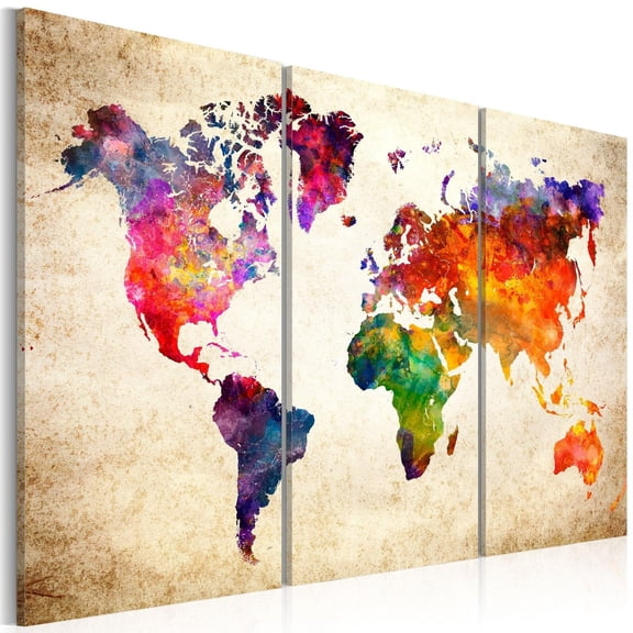 Tiptophomedecor Stretched Canvas World Map Art - The World'S Map In Watercolor - Stretched & Framed Ready To Hang Art