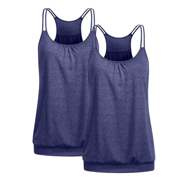 Puntoco Camisolas básicas sin mangas para mujer, 2 piezas, sexys, lisas, con cuello redondo, blusas plisadas con aberturas