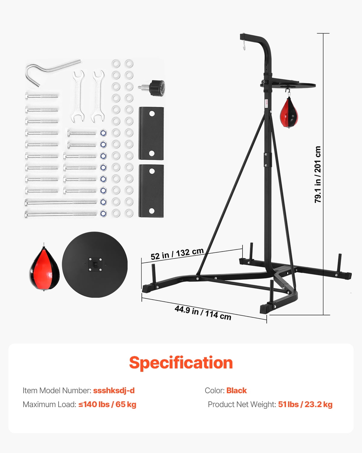 VEVOR 2 in 1 Punching Bag Stand, Steel Heavy Duty Workout Equipment, Adjustable Height Boxing Punching Bag and Speed Bag Stand, Freestanding Sandbag Rack, Holds Up to 140 lbs, for Home Gym Fitness