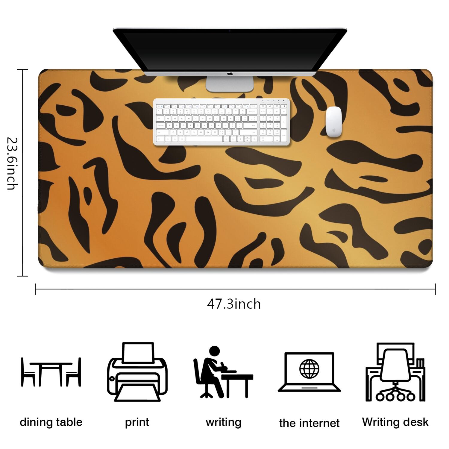 Long Mouse Pads for Desk,Orange and Black Of Leopard Print Desk Mats on Top Of Desks, Desk Mouse Pad Extra Large with 3mm Non-Slip Base and Stitched Edge for Gaming,Office,Work,Home 47.3"x23.6"