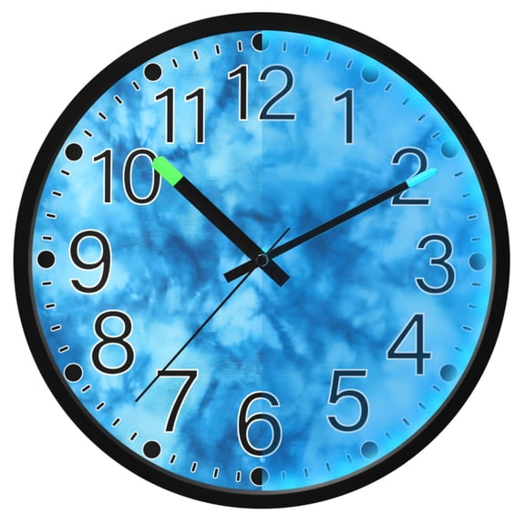 Ryvnso Blue Tie Dye 12 Inch Night Light Wall Clock Silent Battery Operated Luminous Clocks