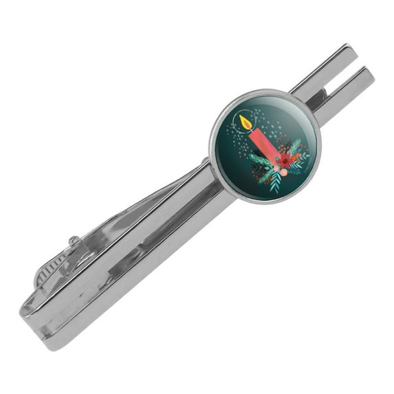 Christmas Candle Round Tie Bar Clip Clasp Tack Silver Color Plated