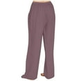thumbnail image 3 of Olyvenn Womens Cotton Linen Pants Wide Leg with Pockets Drawstring Casual Pants Resort Wear Beach Vacation Outfits for Women 2025 Purple XL, 3 of 6