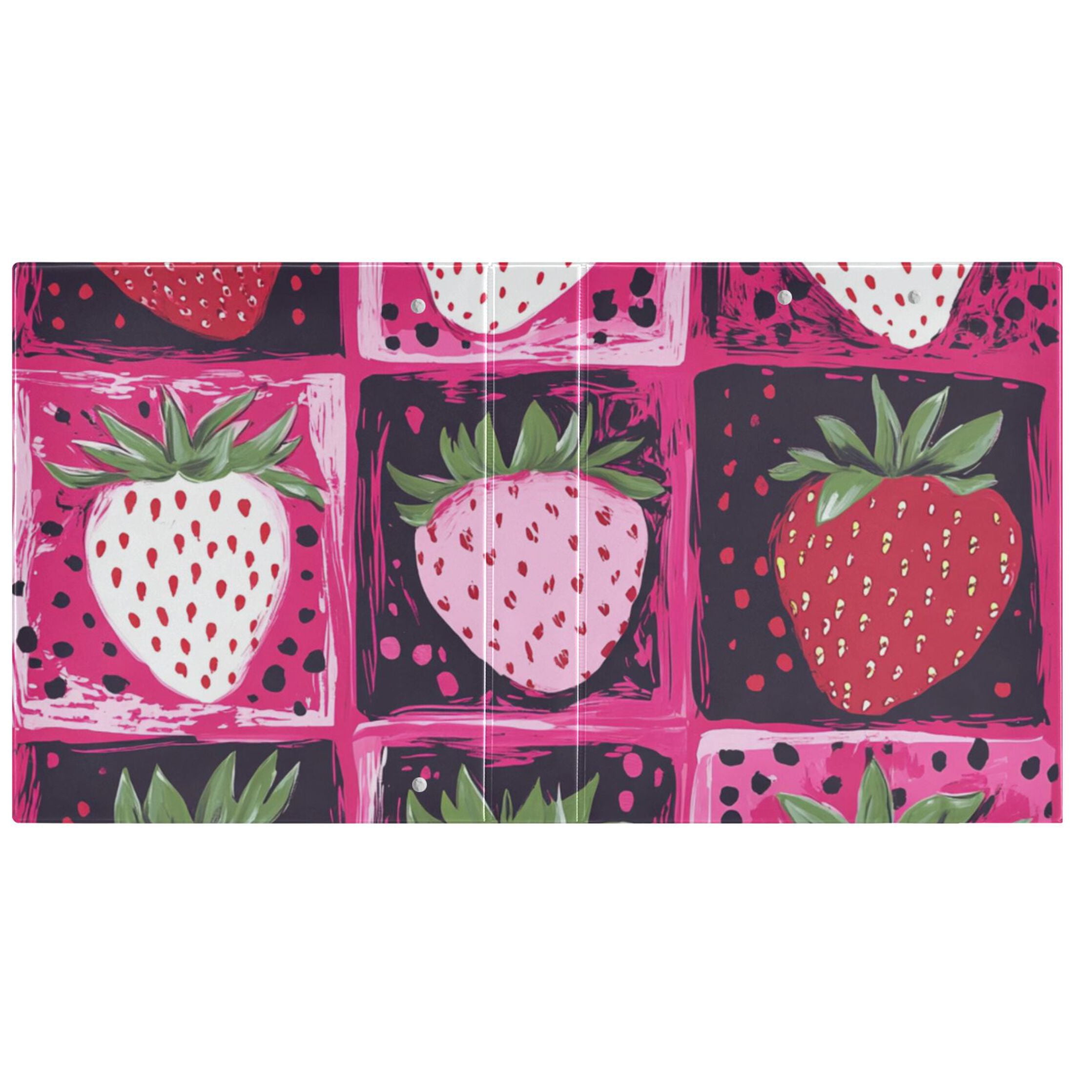 Strawberrys and Grids 3 Ring Binders 1.5 inch Hardcover File Folders with Interior Pockets A4 Size Organizer for School Office Hospital