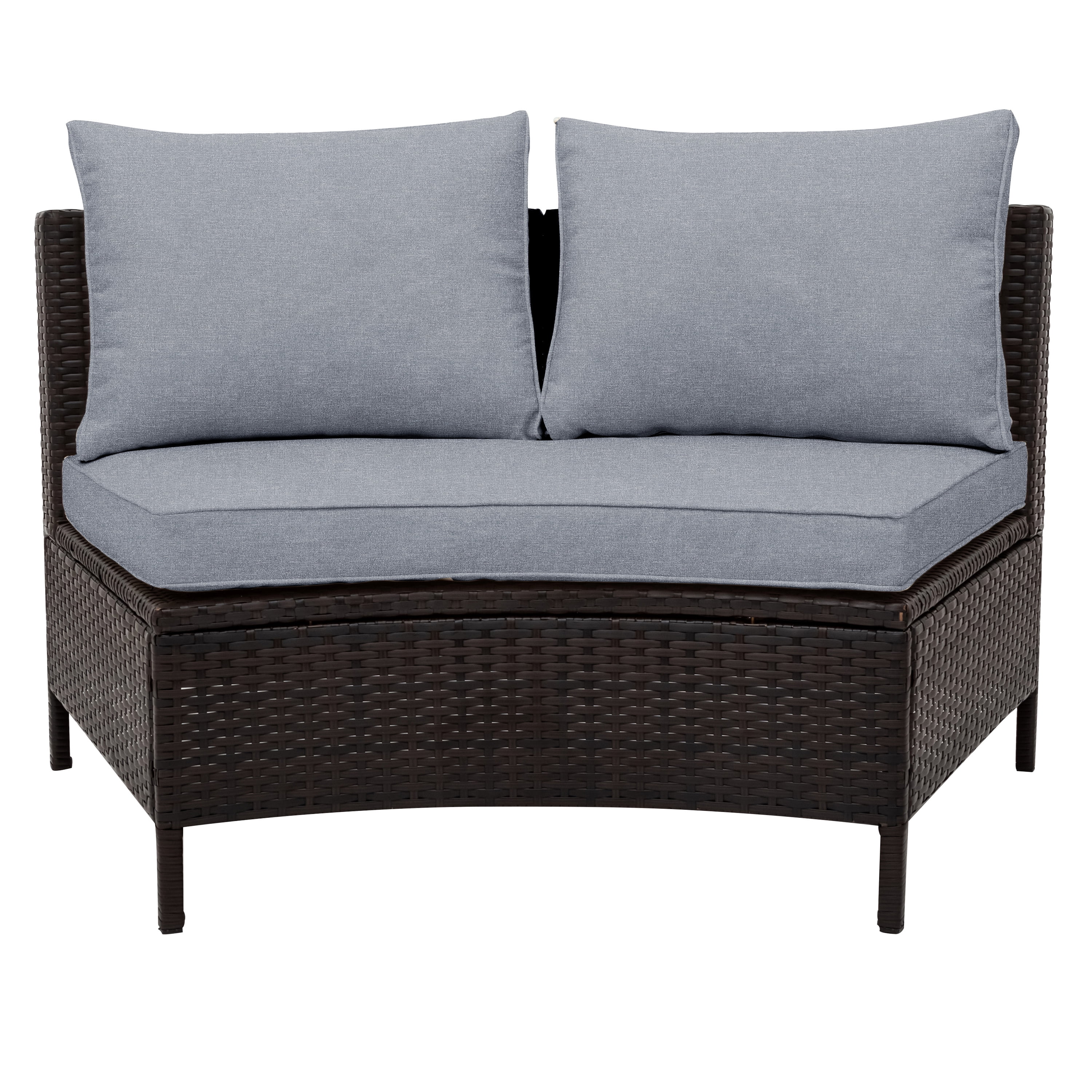Harper & Bright Designs 5 Pieces Half Moon Outdoor Sectional Sofa Set, Patio All-Weather PE Wicker Furniture with Pillows, Cushions and Half-Moon Tempered Glass Table, Grey