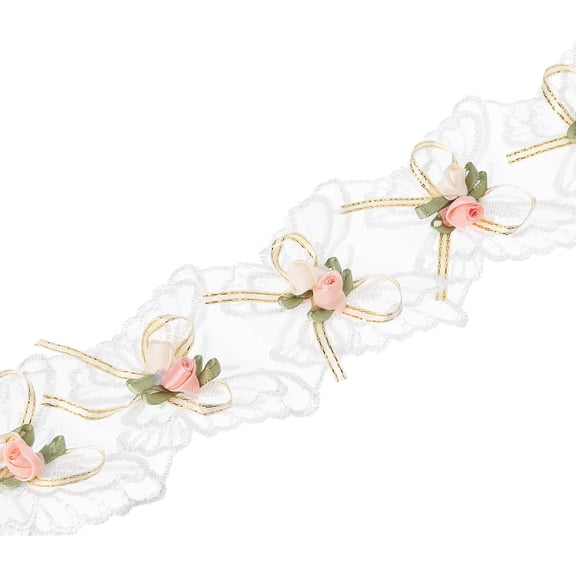 Uxcell 1 Yards Flower Trim Ribbon, Floral Lace Ribbon Decorating Embroidered Trim Style 6