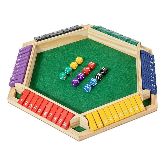 LEEYNEER Shut The Box Game for 6 Player with 12+4 Dice - Colorful 6 Sided Wooden Board Math Number Games for Kids Adults Families Party Club (Instructions Included)