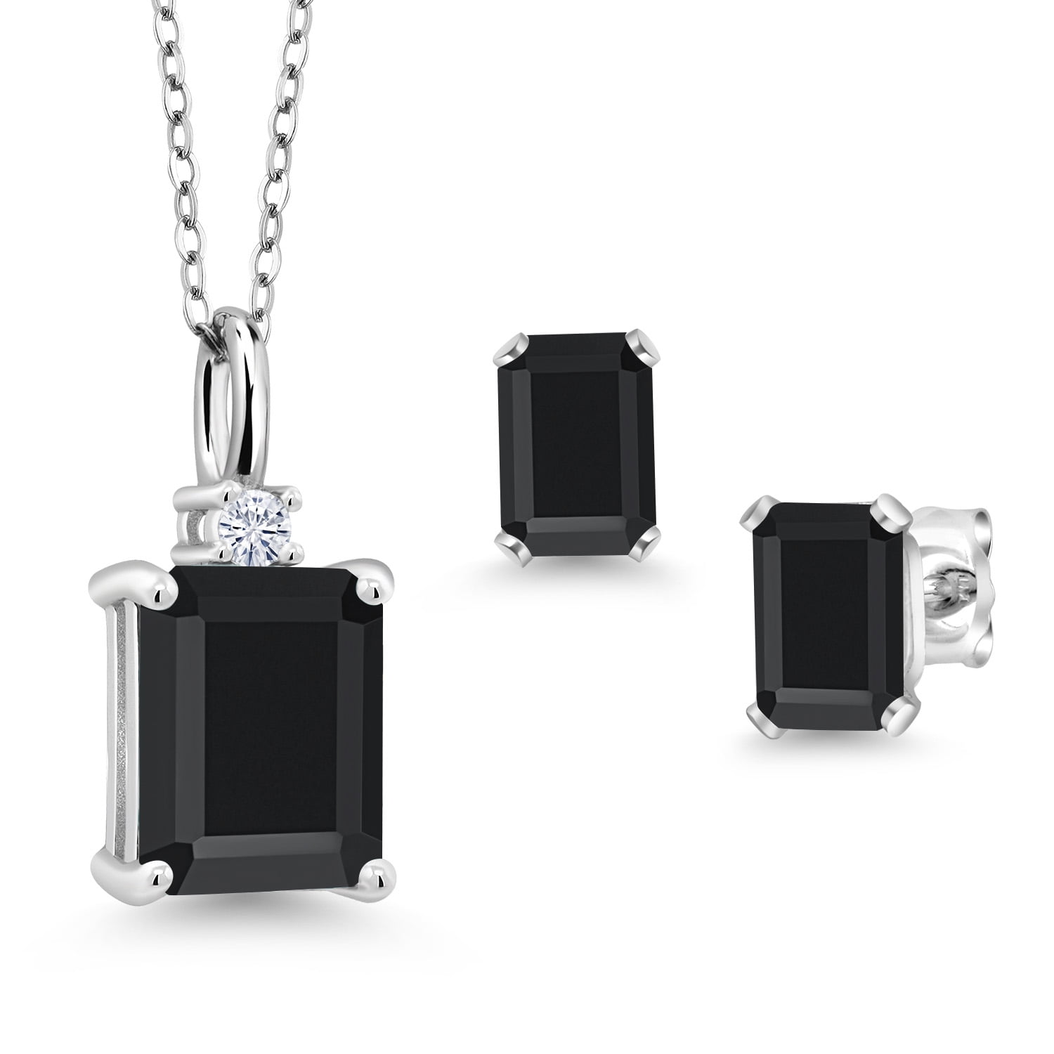 Gem Stone King 3.26 Ct Octagon Black Onyx 925 Sterling Silver Pendant and Earrings Jewelry Set