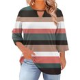 thumbnail image 2 of Women's Plus Size Plaid Print Top, Round Neck Three Quarter Sleeve Oversized Blouse, Trendy Casual Wear for Fall Season or Weekend, Light Brown - 2XL, 2 of 4