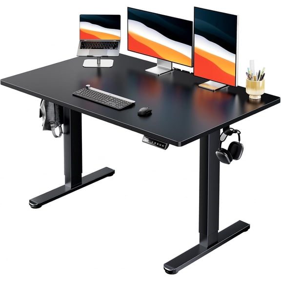 HUANUO Electric Standing Desk, 48" x 30" Whole Piece Desktop, Adjustable Height Computer Desk, 4 Height Memory Settings, Sit Stand Up Desk for Home Office, Black