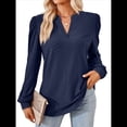 thumbnail image 1 of Blusas para Mujer, Elegantes, Informales, con Cuello en V, Larga, Blusas para Mujer con Mangas Abullonadas Azul Marino L, 1 of 10