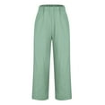 thumbnail image 4 of Bloomae Cotton Linen Pants Women Summer Elastic High Waist Comfy Lounge Pants Plus Size Straight Leg Slack Casual Trouser with Pocket Mint Green#02 M, 4 of 7
