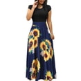 thumbnail image 1 of Femmes Été Manches Courtes Imprimé Tournesol Robe Swing Casual Maxi Robe, 1 of 6