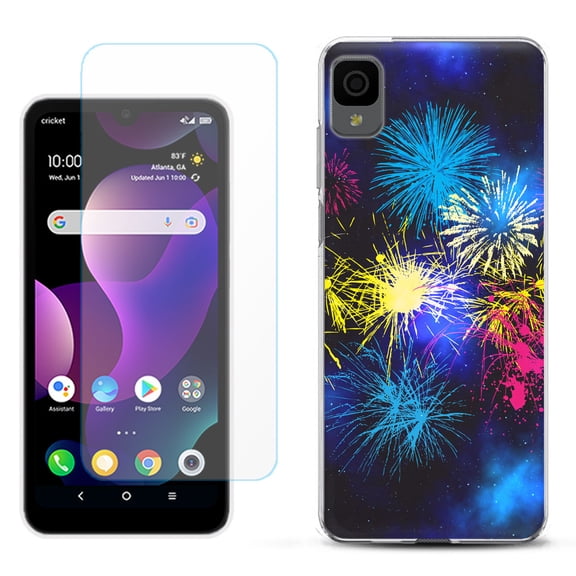 Slim-Fit Gel TPU Phone Case for TCL 30Z / 30 Z / 30 LE, with Tempered Glass Screen Protector, by OneToughShield ® - Fireworks