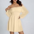 thumbnail image 4 of Laqbezok Women's Off Shoulder Ruffle Mini Dress, Long Lantern Sleeve Smocked Waist Sundress, Solid Color Casual A-Line Dress for Party Club, 4 of 8
