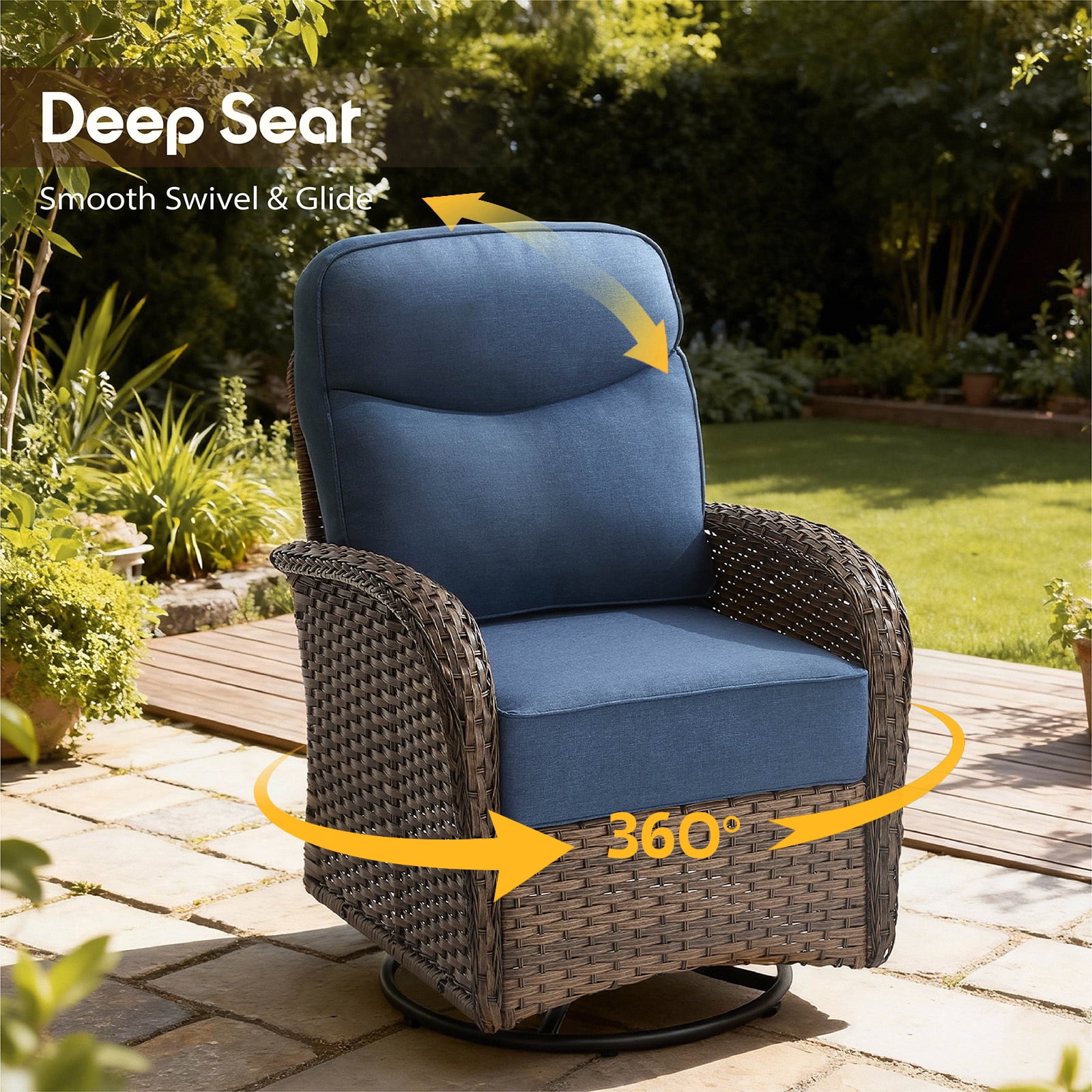 Bellefurn Outdoor Swivel Rocker Patio Chairs,Patio Swivel Chairs Set of 2,Swivel Glider Lounge Chairs with Side Table Patio Furniture Set for Outdoor,Balcony,Front Porch,Firepit Area