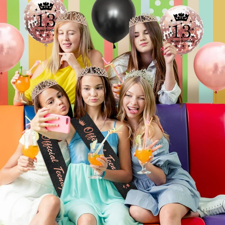 Sweet 13th Birthday Decorations Gifts Girl, Happy Birthday Party Supplies with Sweet 13 Sash, Tiara Rhinestone Crown, Black Rose Gold Balloon, Cake Sweet 13th Birthday Decorations Gifts Girl, Happy Birthday Party Supplies with Sweet 13 Sash, Tiara Rhinestone Crown, Black Rose Gold Balloon, Cake