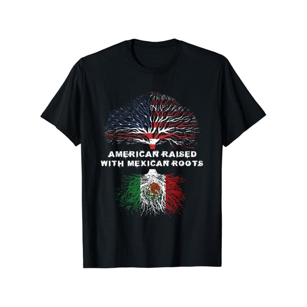 100% Cotton American Raised Mexican Roots T-Shirt Featuring Flag Inspired Tree Art