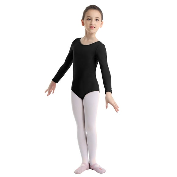 renvena Girls Kids Classic Long Sleeve Ballet Leotards Gymnastics Dance Bodysuit Tops Black 8