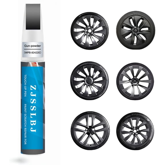 Rim Touch Up Paint(Gunpowder) for Tesla Model Y/3/S/X Gemini Dark/Uberturbine/Arachnid/Cybersteam/Turbine Wheel, Curb Rash Repair Rim Scratch Repair with Masking Tape