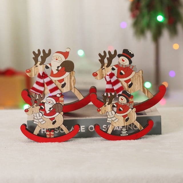 Fiudx Trineo Navideño de Madera, Adornos Creativos de Muñeco de Nieve Anciano, Diseño Colorido de Caballo de Madera Oscilante, Decoración Navideña, Decoración Festiva para El Hogar, 2 Tamaños, 4 Esti