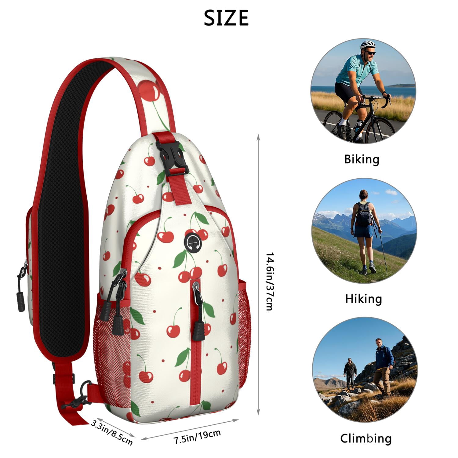 Foodie Sling Backpack with Fun Sushi and Japanese Food Pattern – Lightweight Outdoor Shoulder Bag with Breathable Padding, Reversible Strap, Secure Zippers, Perfect for Sushi Parties and Travel