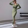 thumbnail image 6 of BAETEUY Women Spring Fall Dress V Neck Slit Hem Thread Slim Fit Long Sleeves Ankle Length Knitted Elastic Maxi Dress Shopping Dating Party Dress, 6 of 8