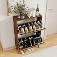 thumbnail image 5 of Kadyn Farmhouse Slim Shoe Cabinet with 2 Flip Up Drawers, 23.6" Narrow Shoe Storage Organizer with Adjustable Shelves & Anti-Tip Device, Entryway Shoe Storage Cabinet for Living Room, Walnut, 5 of 20