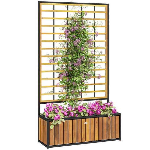 TYUIOP Raised Garden Bed Planter Box with Trellis & Removable Pots - Ideal for Vegetables, Herbs & Flowers - Outdoor Gardening Solution for Small Spaces. Teak