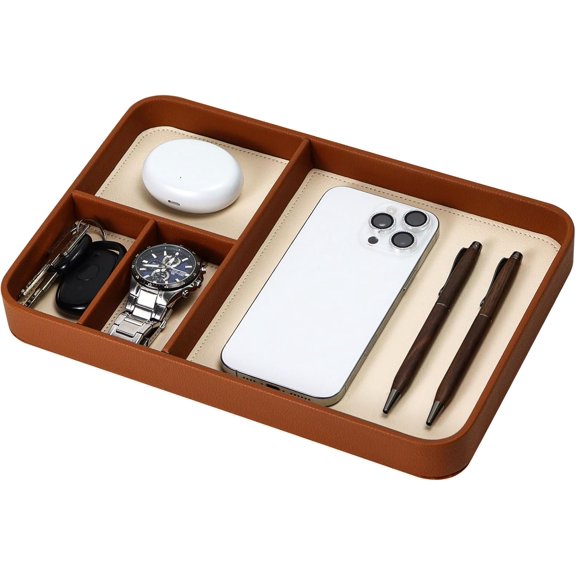 Multibey Desk Drawer Organizer, PU Leather Drawer Storage Organizer Divider for Office Desk Supplies Value Collection and Accessories Multi-Purpose Storage Desktop Organizer Tray (Brown)