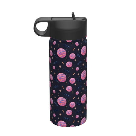 

Salouo Pink Planets And Stars Pattern 18 oz Water Bottle With Straw Stainless Steel Sports Water Cup Flask Wide Mouth Travel Thermal Mug for Home Office Car