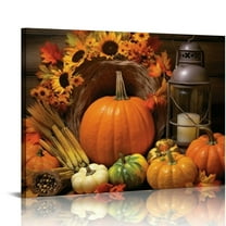Nawypu  Autumn Fall Pumpkins Lighted Halloween Wall Art Print With Timer Halloween Canvas Wall Art Indoor | Halloween Light up Canvas Picture (Autumn Fall Pumpkins)