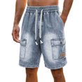 thumbnail image 4 of XIAONU Mens Solid Denim Shorts Elastic Waist Side Pockets Shorts, 4 of 4