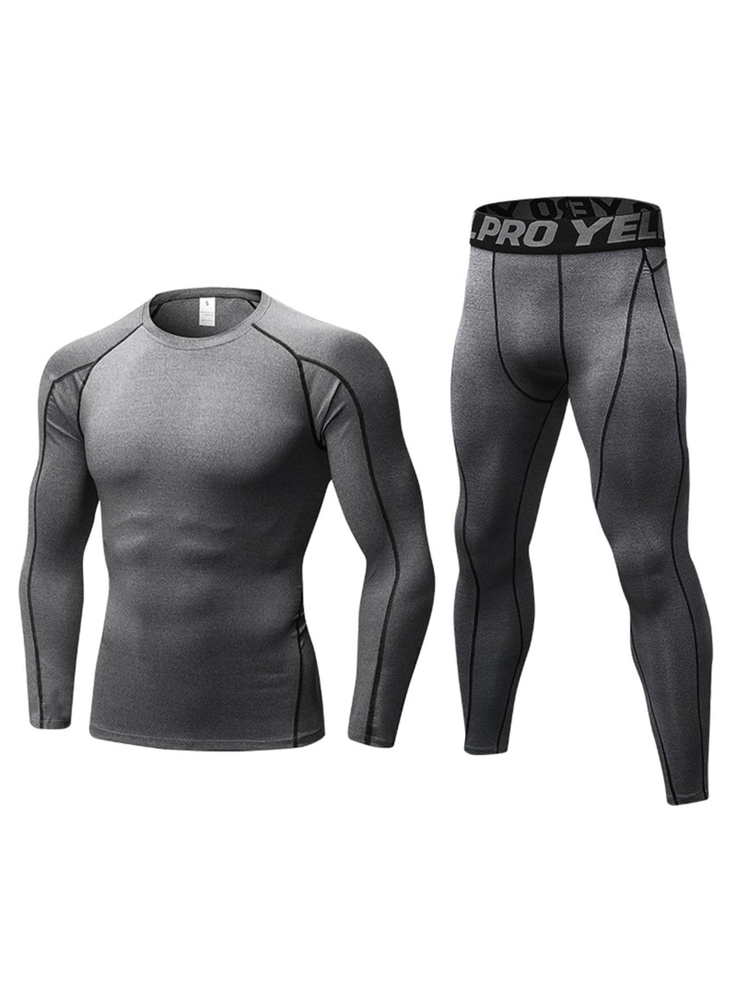 Mens Compression Gym Base Layer Suit T-shirt Tops Tee Sports Long Pants Leggings 