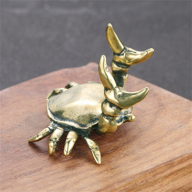 Walbest Mini Brass Figurine Vintage Ornamental Casting Vivid Dolphin/ Crab/  Seal Copper Sculpture Office Desktop Ornament