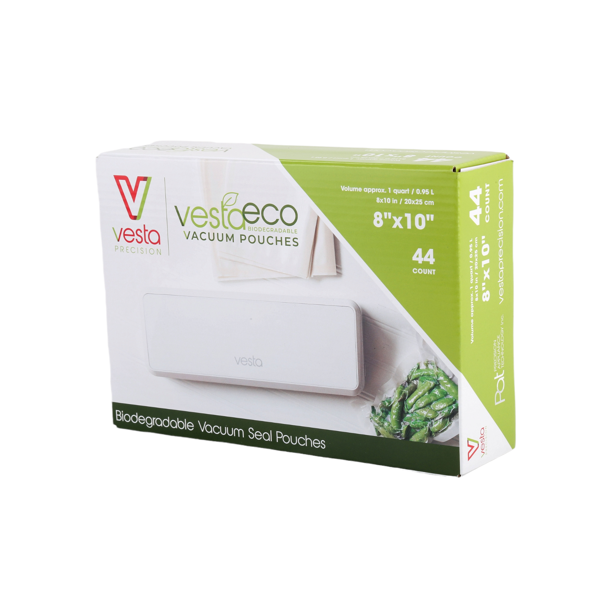 VestaEco Compostable Vacuum Seal Pouches Embossed 8"x10" 44/Box