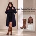 thumbnail image 6 of Love Steetly Women's Extra Wide Calf Knee High Boots, Faux Leather Winter Tall Boots, Diamond Quilted Shaft, Knitted Collar, Double Buckle Block Heel Boots., 6 of 8
