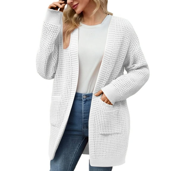 Fiaer Long Knit Cardigan Sweaters For Women Winter Fall Trendy Open Front Cozy Warm Casual Loose Fit Long Sleeve Tops With Pockets White XL