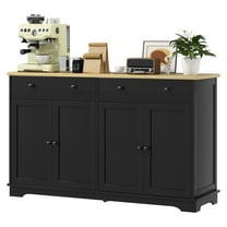Modern Sideboard Buffet Cabinet, Black Kitchen Storage with Drawers & Adjustable Shelves, Entryway Console Table, TV Stand up to 60"