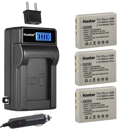 Kastar 3-Pack Li-30B Battery and LCD AC Charger Compatible with Olympus Li-30B Battery Olympus Li-30C Charger Olympus Stylus Verve Digital Stylus Verve Digital S &micro;-mini Digital &micro;-mini Digital S