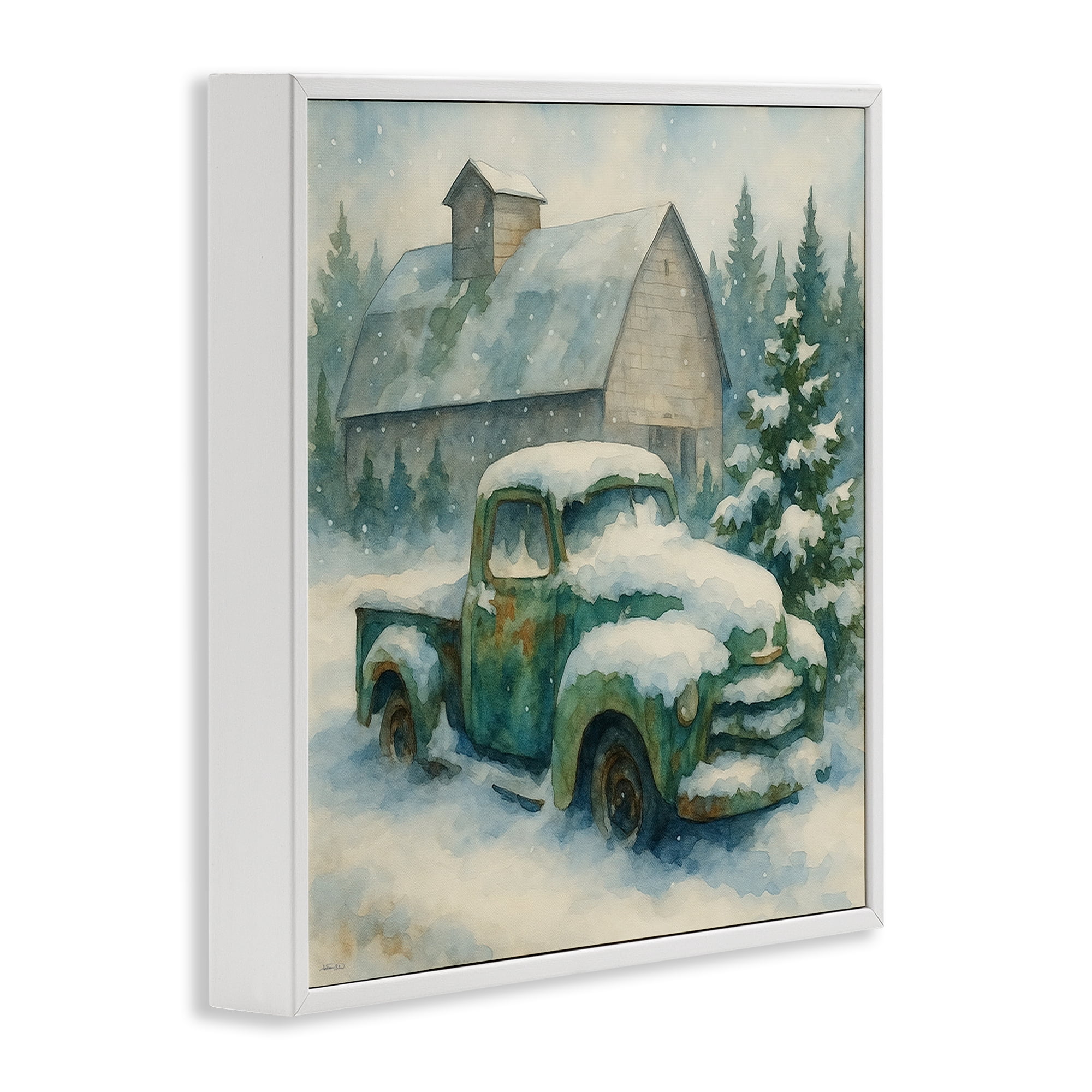 Stupell Industries Nostalgic Winter Farm Truck White Framed Giclee Art, design by Antony Smith