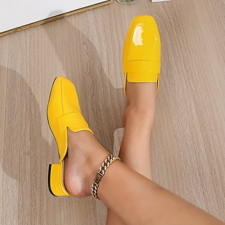 

NAYUKA Square Toe Mules for Women - Sleek Patent Leather Finish Comfy Chunky Low Heel Easy Slip-On Style Perfect for Versatile Fashion Statements
