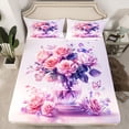 thumbnail image 2 of Homewish Romantic Rose Adult Bed Sheets, Plum Flower Floral King Sheets, Art Watercolor Sheet Set, Breathable Home Decor, 4-Piece, 2 of 7