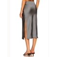 thumbnail image 4 of Women's Midi Skirt High Waist with Elasticized Band, Cheetah Print Satin Skirt for Women, Casual Work Party Slit Grey M, 4 of 7